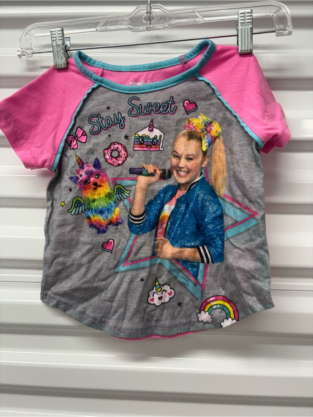 Nickelodeon Girls JoJo Siwa Pink Gray Raglan Rainbow Graphic T-Shirt 4/5